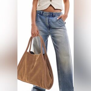 ASOS Design suede tubular tote bag in tan